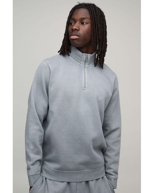 BoohooMAN Gray Essential Washed Regular Fit Quarter Zip Funnel Neck Sweatshirt for men