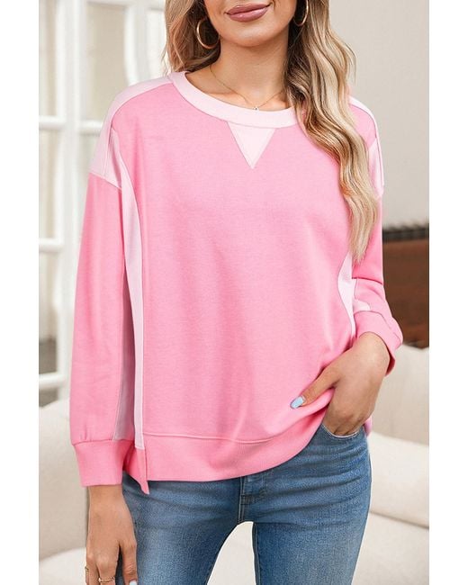 Azura Exchange Pink Zweifarbiger Langarm-Sweatshirt