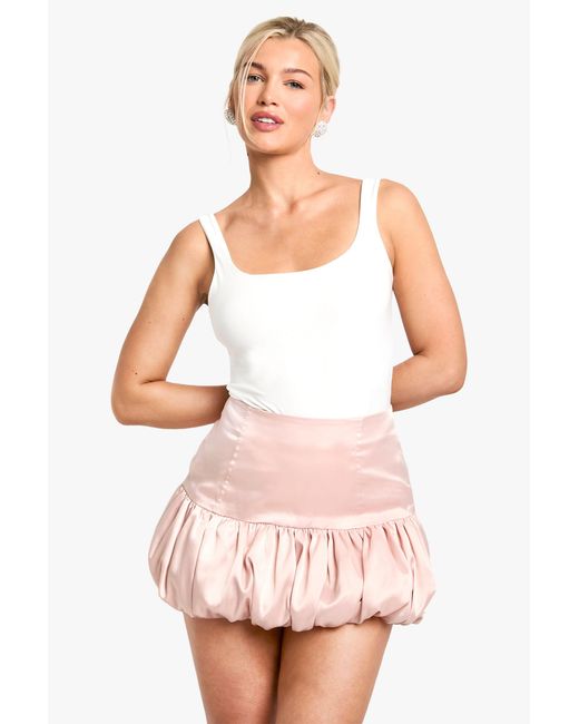 Boohoo Pink Satin Puffball Mini Skirt