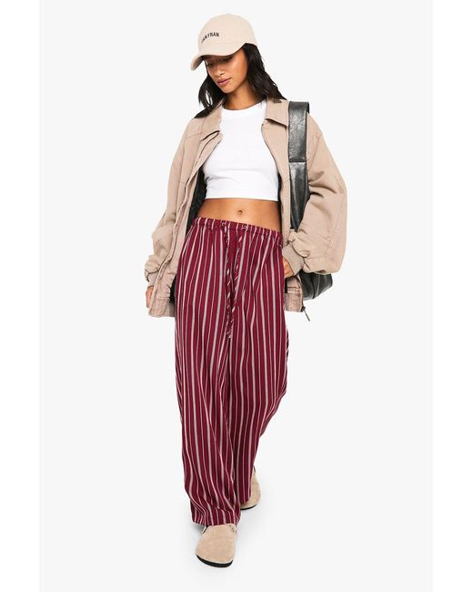Boohoo Red Petite Pinstripe Wide Leg Drawcord Waist Pants