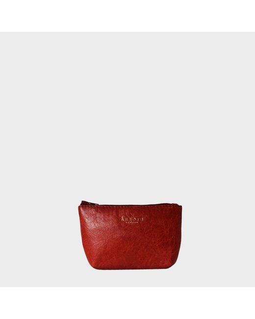 Assots London 'Diana' Full Grain Leather Zip Top Coin Purse in Red