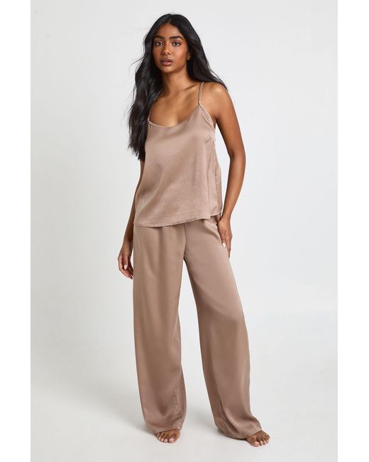 Boohoo Multicolor Satin Cami & Wide Leg Trouser Pyjama Set