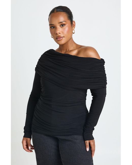 Boohoo Blue Plus Fold Over Neck Long Sleeve Top