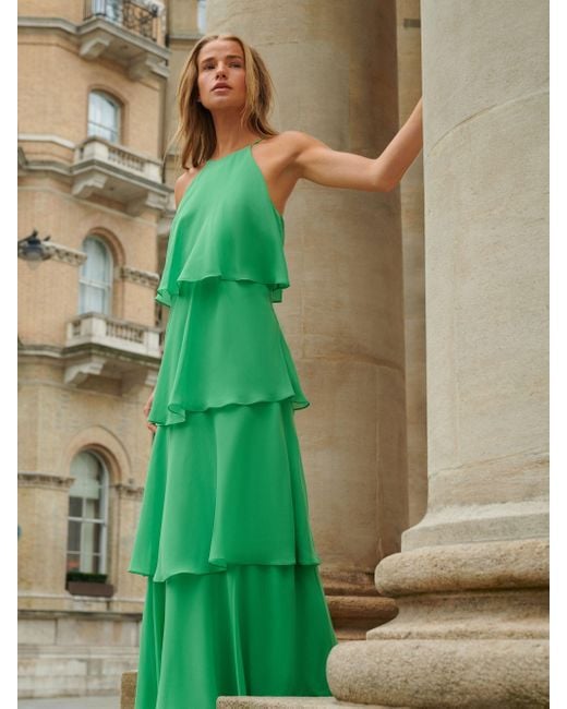 Ro&zo Savannah Chiffon Tiered Maxi Dress in Green | Lyst UK
