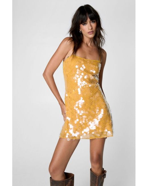 Nasty Gal Yellow Large Disc Strappy Mini Dress
