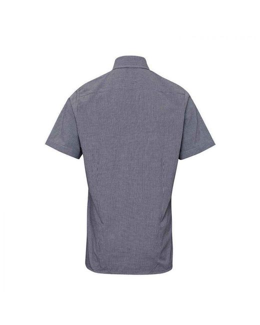 PREMIER Gray Gingham Cotton Short-Sleeved Shirt for men