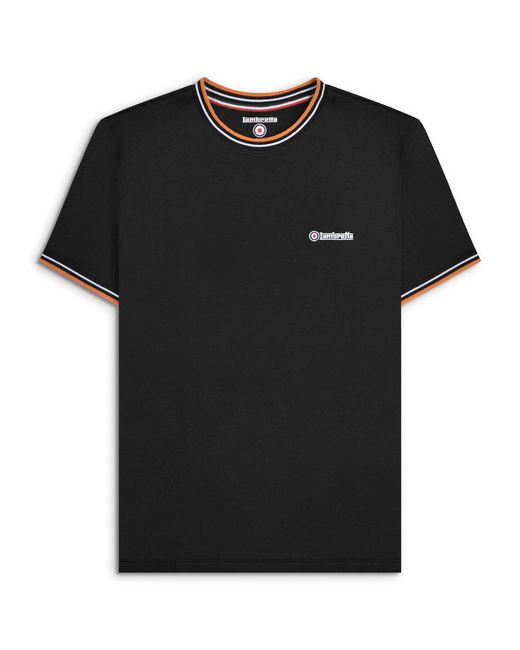 Lambretta Black T-Shirt Pique Tipping Tee Crew Neck Marmalad Textile
