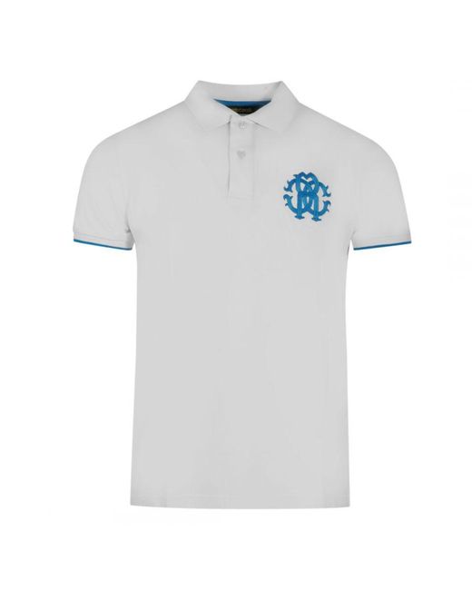 Roberto Cavalli Blue Logo White Polo Shirt Cotton for men