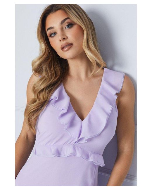 Oasis Purple Ruffle Detail Chiffon Maxi Dress