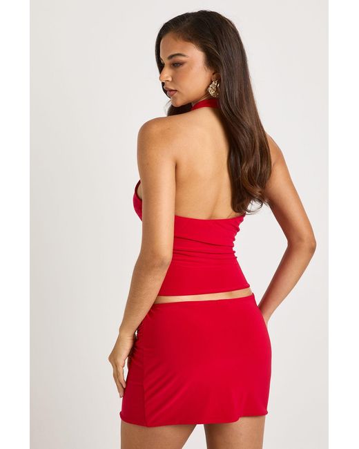 Boohoo Red Slinky Drape Front Mini Skirt