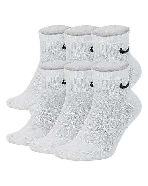 Nike White Sx7669 Everyday Cushion Ankle Training Socks (6 Pairs) Cotton