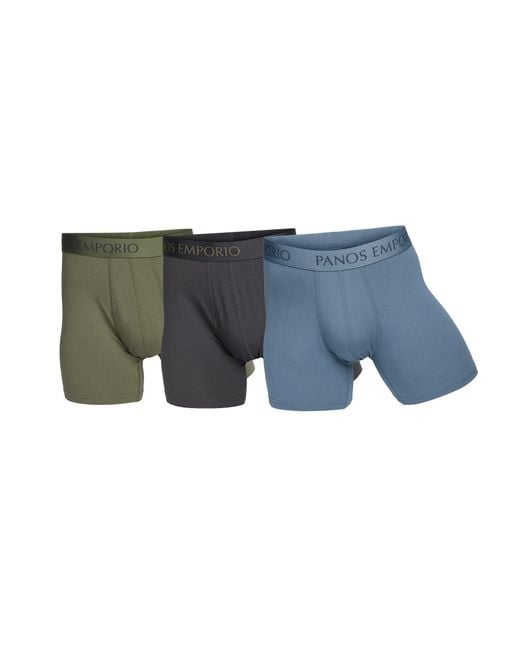 Panos Emporio Blue Bamboo Cotton Boxer 3 Pk for men