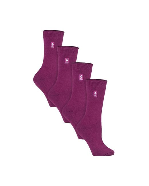 Heat Holders Purple 4 Pairs Ladies Ultra Lite Extra Thin 1.0 Tog Casual Thermal Socks
