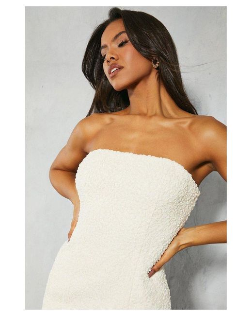 MissPap White Textured Bandeau Bodycon Mini Dress