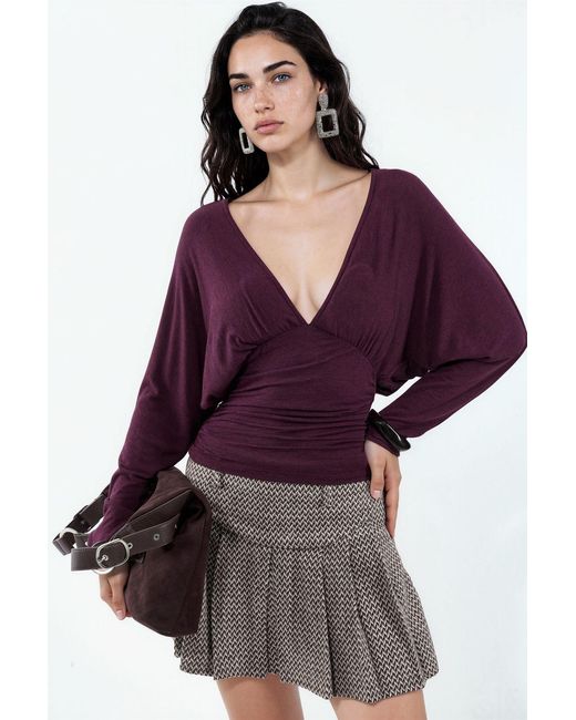 Busem Purple Loose-Fit V-Neck Knitted Blouse