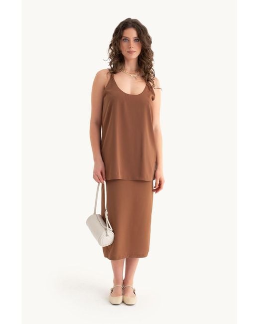 Hiccup Brown Mid Rise Midi Skirt