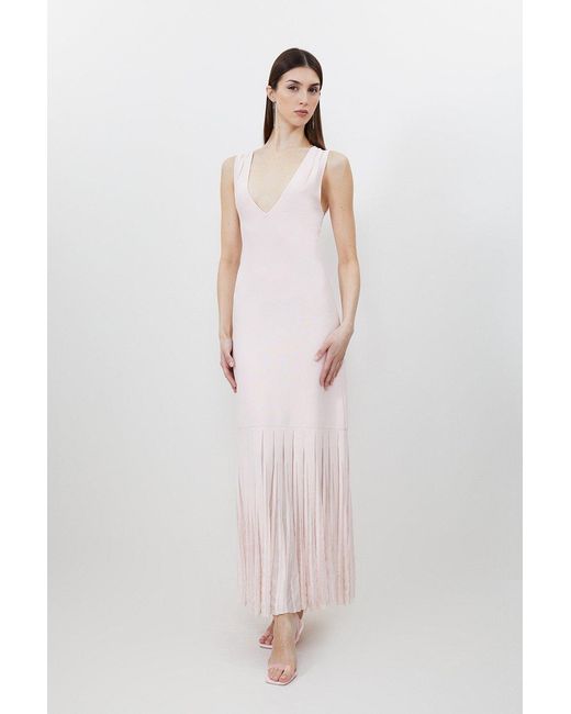 Karen Millen Pink Viscose Blend Sheer Skirt Maxi Knit Dress