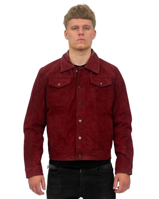 Infinity Leather Red Goat Suede Trucker Jacket-Taraz for men