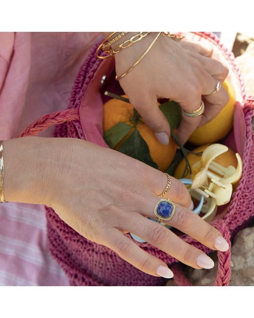 SEOL + GOLD Blue 18Ct Plated Lapis Lazuli Ring Sterling