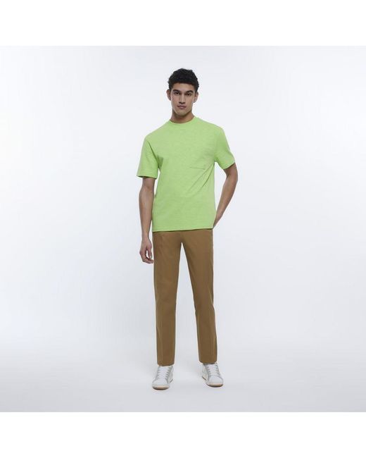 River Island Green Chino Trousers Holloway Road Tapered Cotton for men