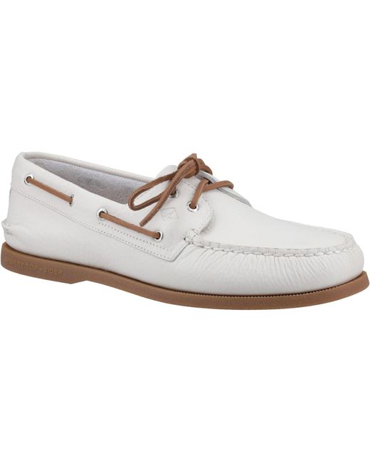 Sperry Top-Sider Authentische 2-Eye Leder Herren Bootsschuhe/Gummi in White für Herren
