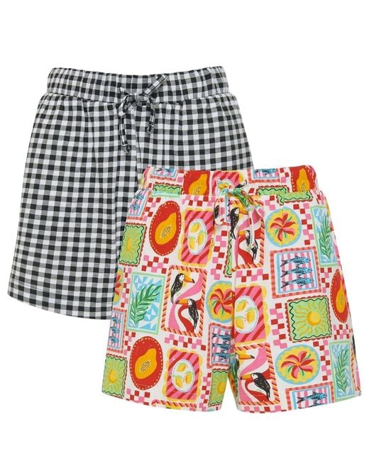 Threadbare Blue Ladies Eiren Regular Shorts (Pack Of 2) /Multicoloured)