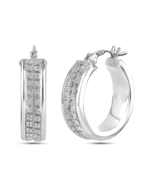 Bibei White Wide Hoop Earrings With Diamond Texture, 925 Sterling Bipe018