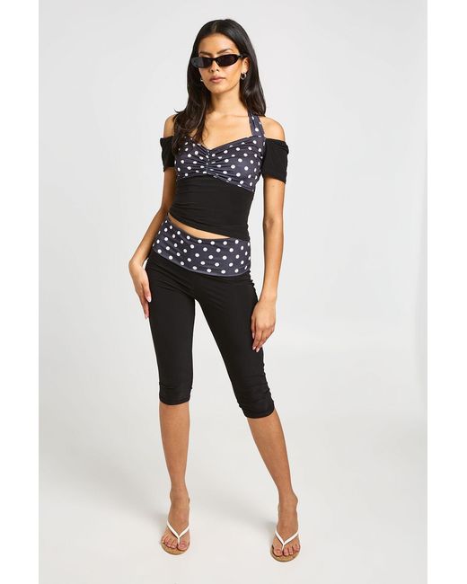 Boohoo Blue Polka Dot Waistband Slinky Capri