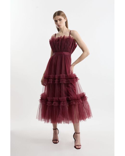 Karen Millen Tulle Bandeau Tiered Midi Dress