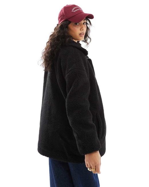 ONLY Black Oversized Funnel Neck Teddy Fleece Jacket