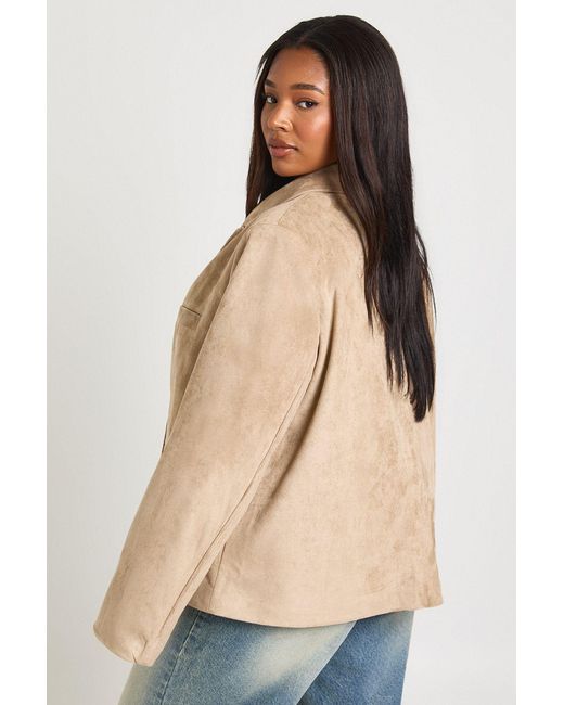 Boohoo Natural Plus Suede Double Breasted Blazer