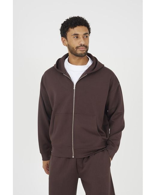 Brave Soul Brown Relaxed Fit Zip Through Hoodie for men