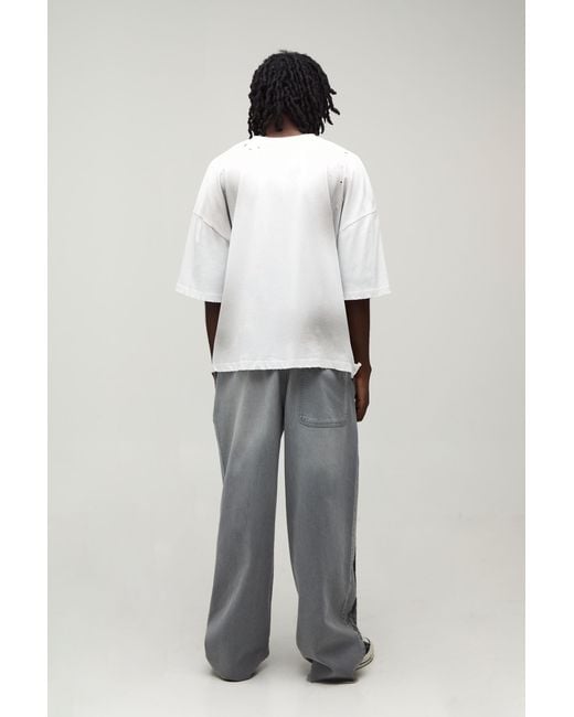 BoohooMAN Gray Dragon Embroidered Elasticated Waist Super Baggy Fit Jeans for men