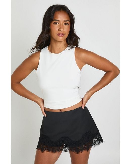 Boohoo White Petite Lace Trim Crepe Skort