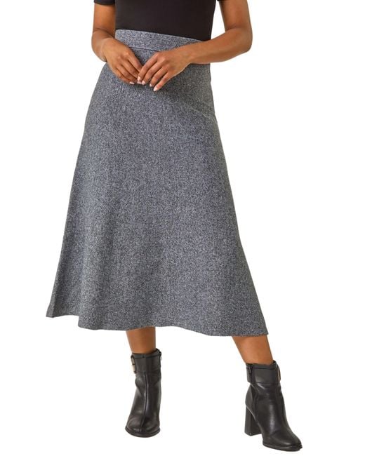 Roman Gray Petite Stretch Knitted Midi Skirt