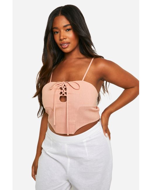 Boohoo Multicolor Plus Linen Look Lace Up Corset Top