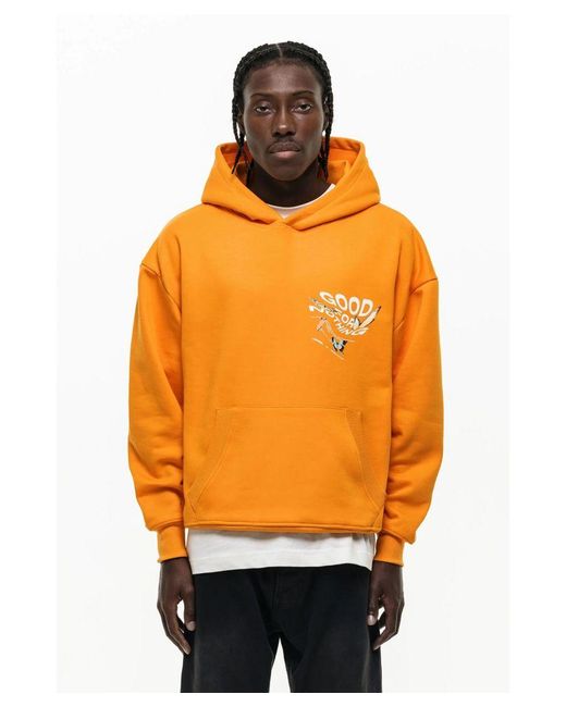 Good For Nothing Orange Oversized Cotton Blend Printed Hoodie for men