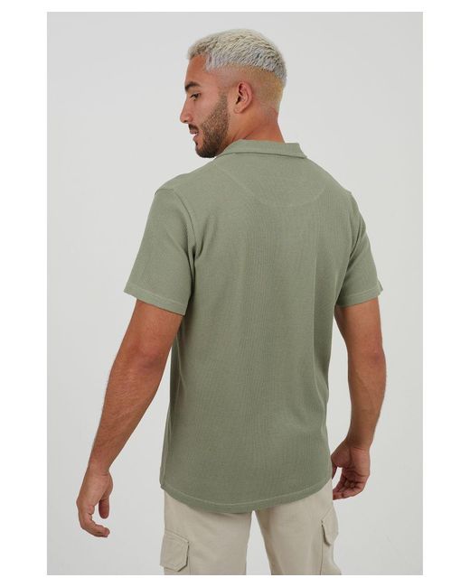 Brave Soul Green Pale 'Sonoma' Cotton Blend Waffle Polo Shirt for men