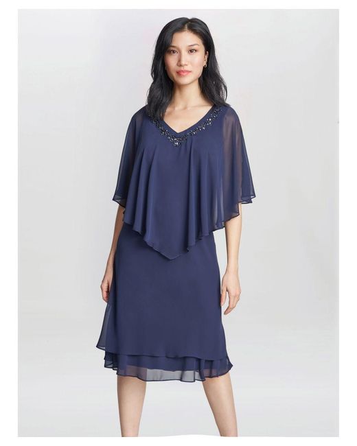 Gina Bacconi Blue Diana V Neck Embellished Dress