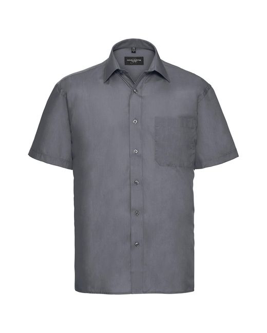 Russell Gray Collection Poplin Easy-Care Short-Sleeved Shirt (Convoy) for men