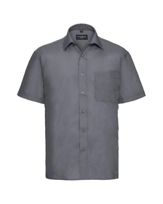 Russell Gray Collection Poplin Easy-Care Short-Sleeved Shirt (Convoy) for men