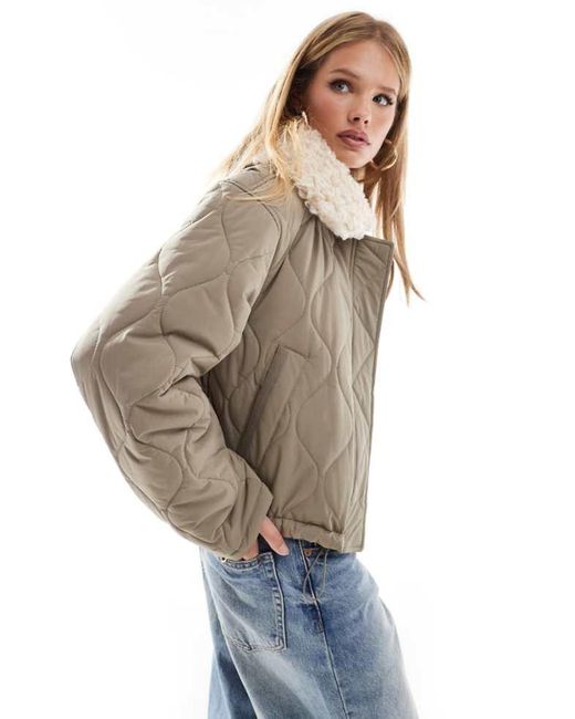 ASOS Natural Borg Collar Quilted Jacket