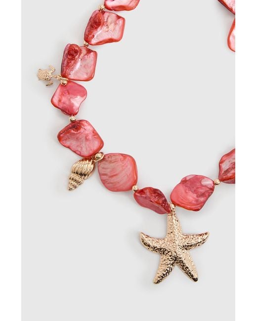 Boohoo Yellow Shell Starfish Statement Charm Necklace