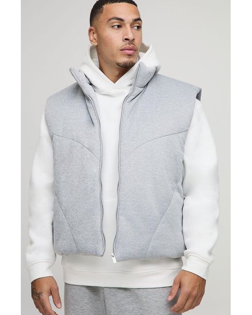 BoohooMAN Gray Oversized Boxy Bomber Neck Jersey Puffer Gilet for men