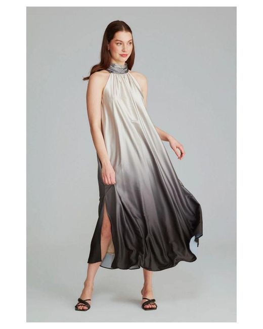 GUSTO Gray Printed Satin Long Dress