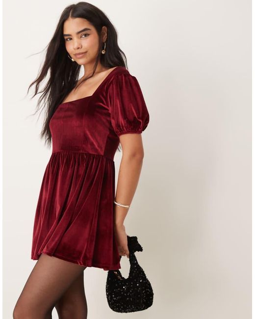 ASOS Red Velvet Corset Seam Detail Mini Dress