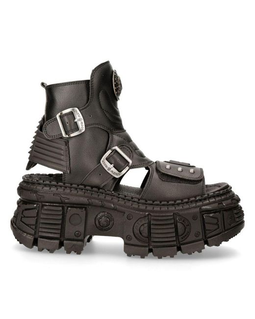 New Rock Black Vegan Leather Boot Sandals-Bios106-V3