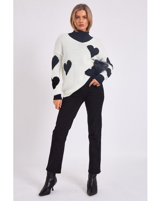 Gini London Blue V Neck Oversized Heart Knit Jumper