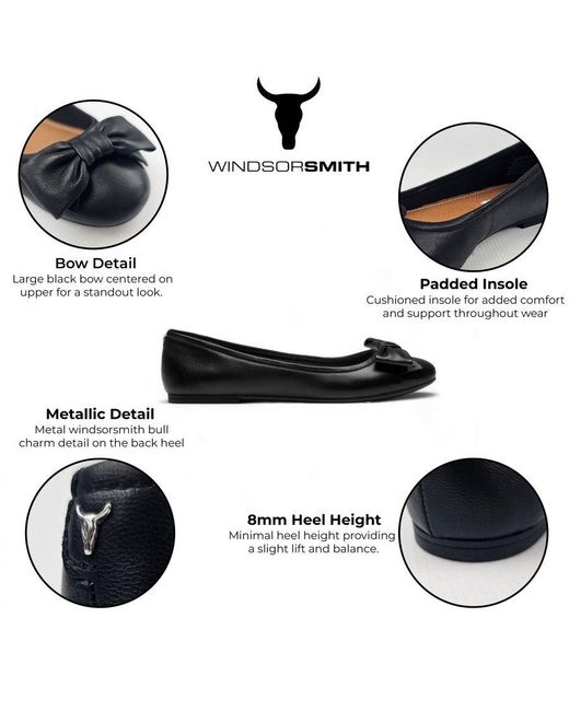 Windsor Smith Black Leather Bellarina Flat Shoes With Bow