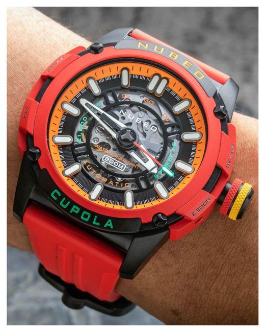 Nubeo Red Cupola Japanese Automatic Skeleton Watch Rubber for men